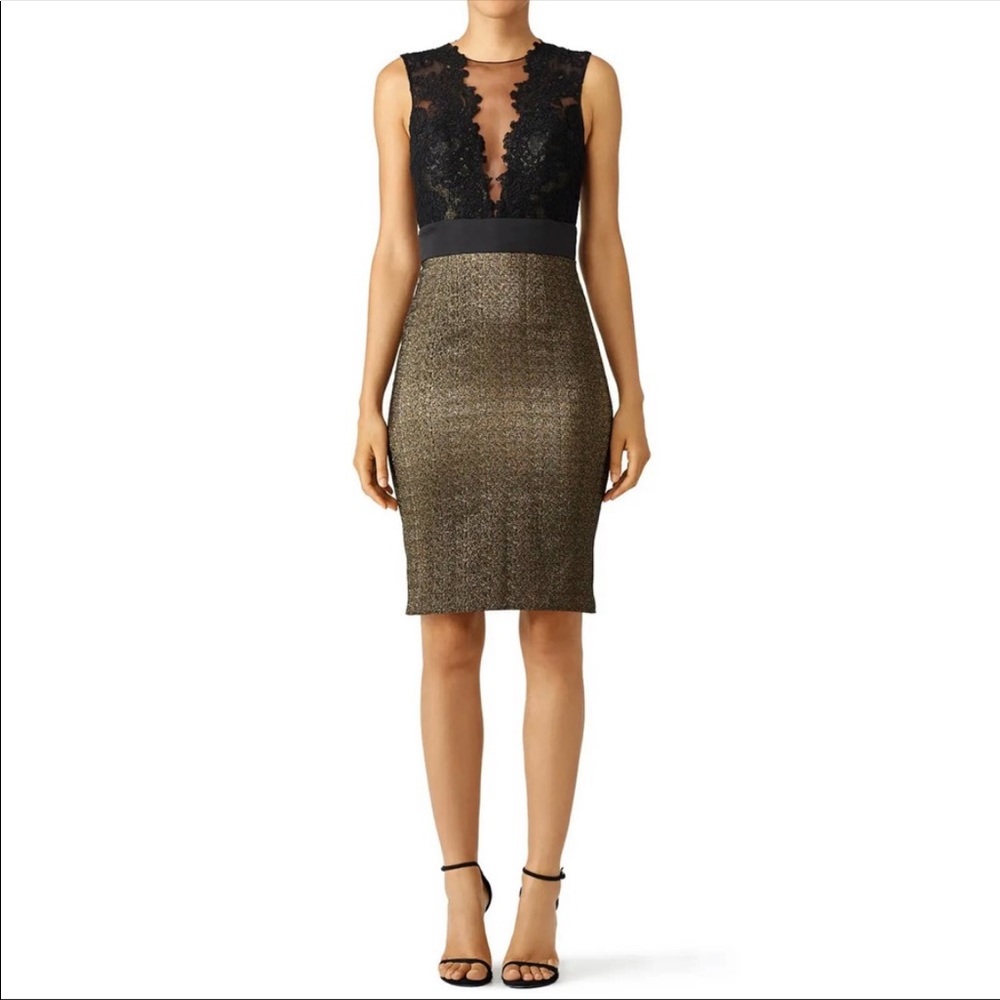 Theia Black and Gold Cocktail Dress